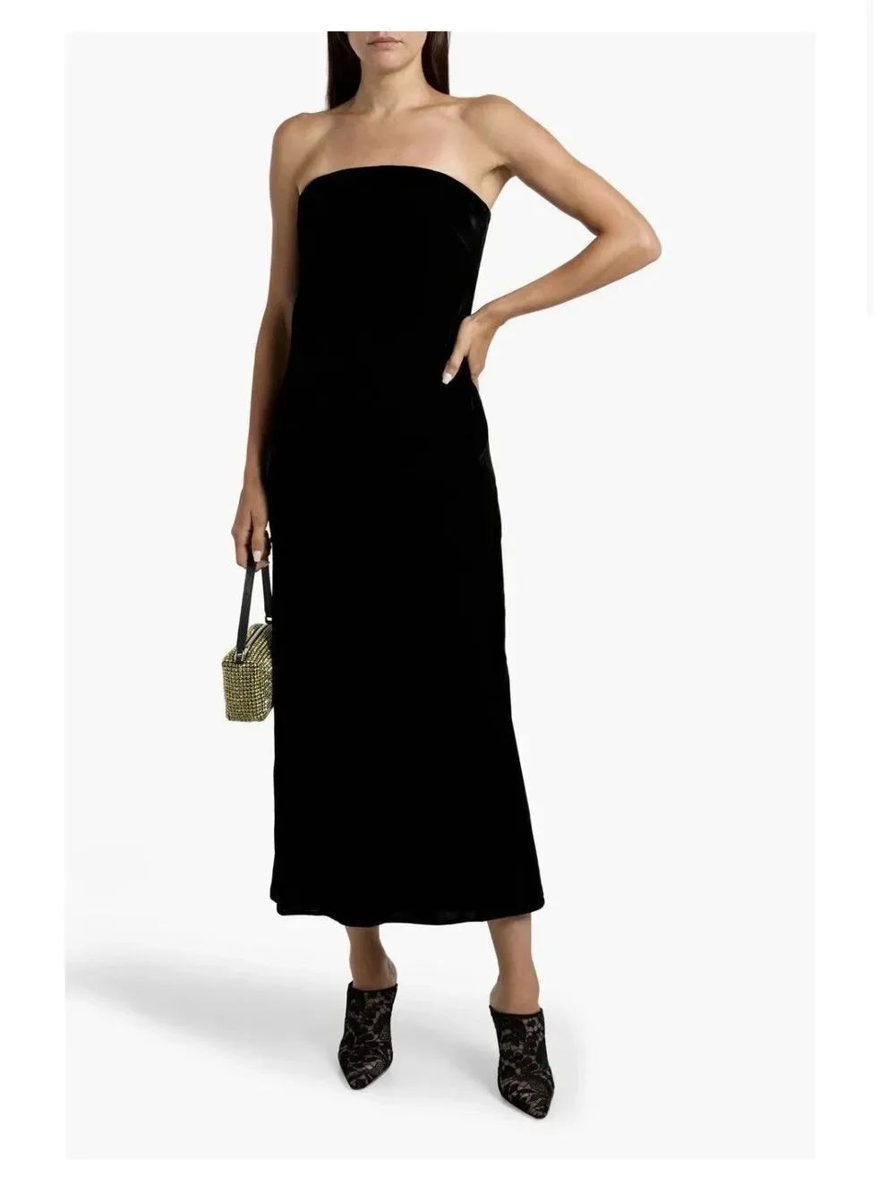 Veronica Beard Flora Strapless Bustier Midi dress in Black Velvet. Size 10 NWOT